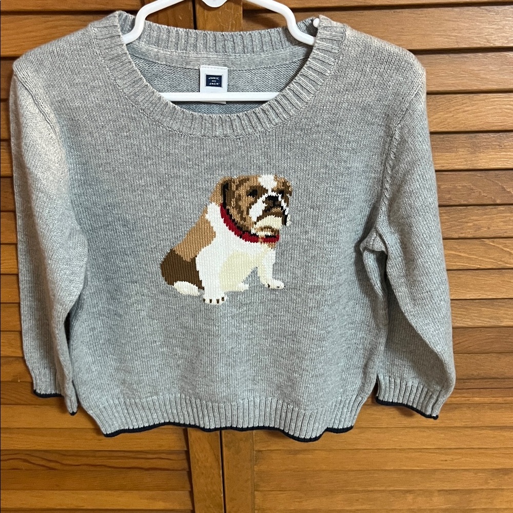Janie and Jack Gray Sweater with Bulldog Design